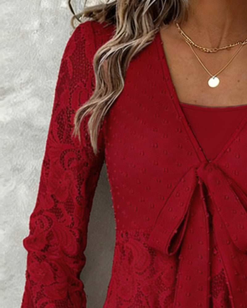 Effen Blouse Met Klokmouwen En V-Hals