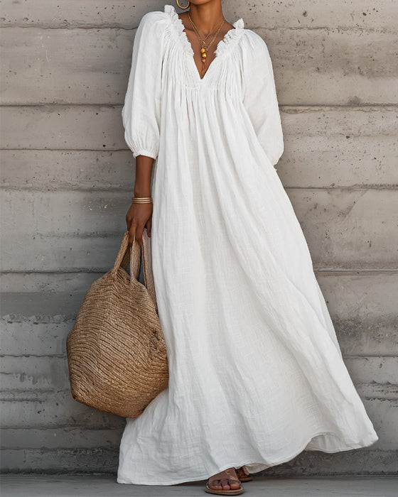 Jurk Puur Wit Ballon Mouw Volle Rok Maxi