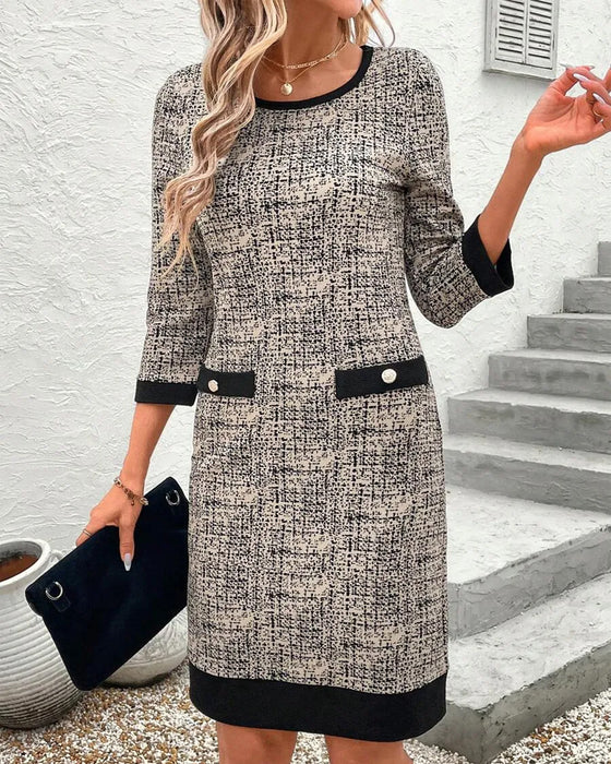 Jurk casual ronde hals slank knielengte