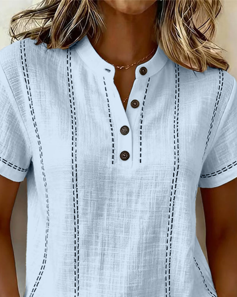 T-Shirt Mode Vrijblijvend Knoop V-Hals