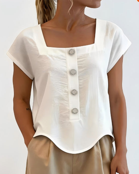Blouse Vierkante Kraag Effen Kleur