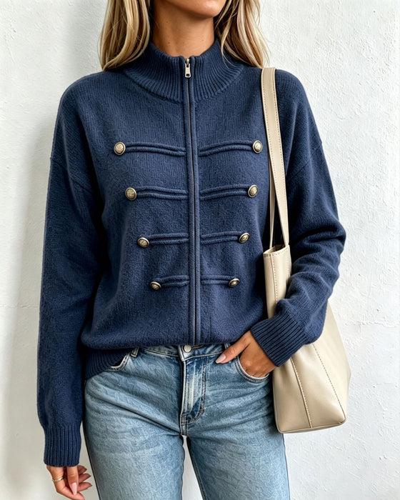 Cardigan Mandarin Kraag Mode Rits Gebreid