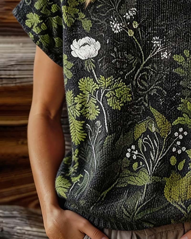 T-Shirt Rondhals Gebreid Print Kort
