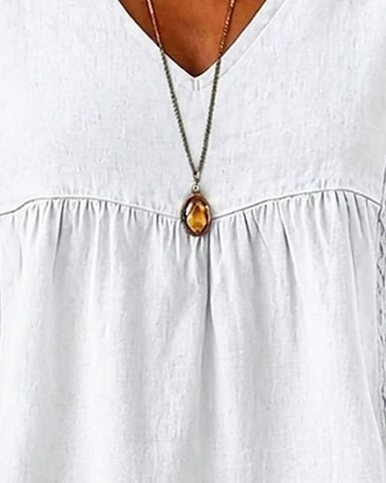 Blouse V-Hals Gerimpeld Korte Mouw