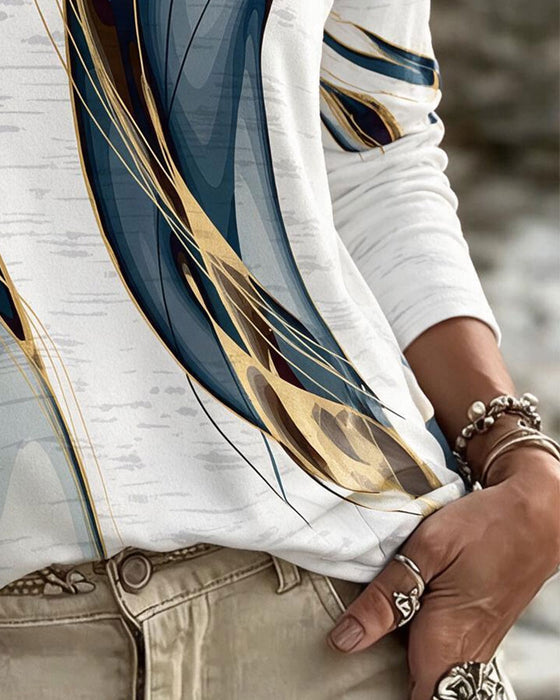Top V-Hals Casual Marmer Print