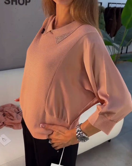 Pullover Reverse Ellebooglange Mouw Gebreid Elegant