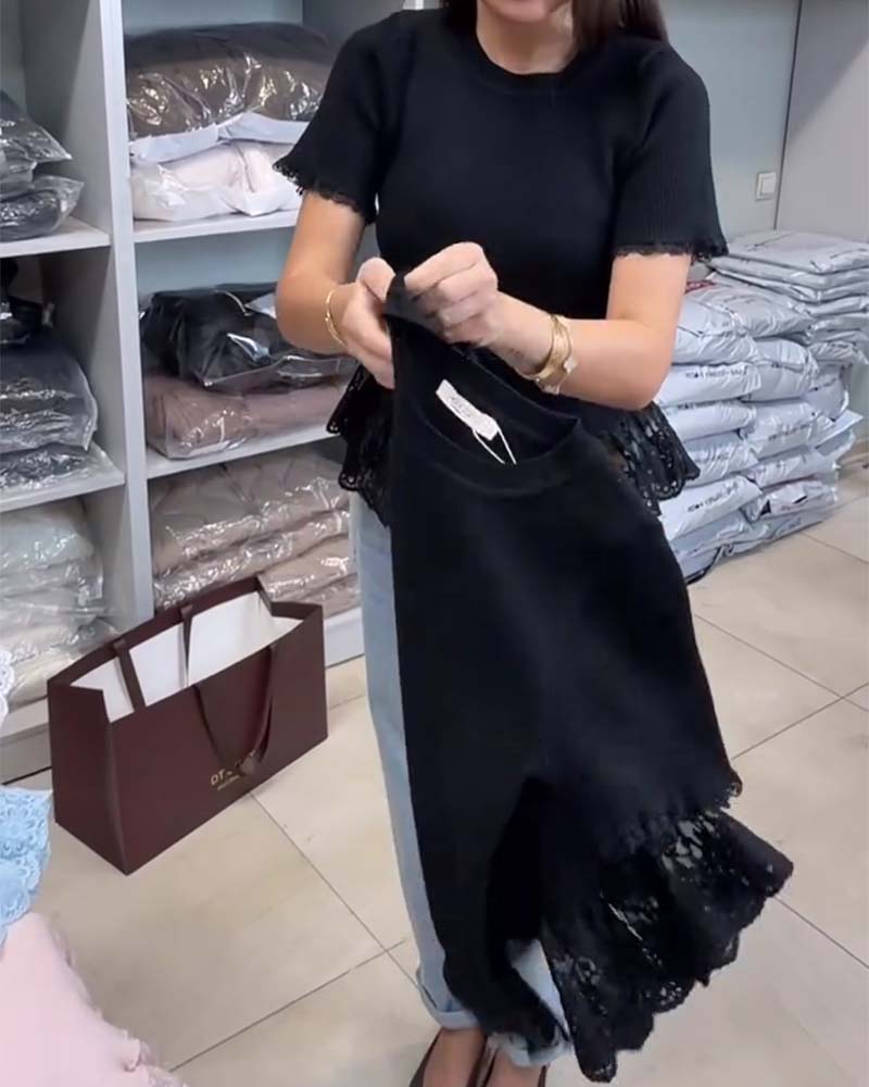 Top Effen Patchwork Geribbeld