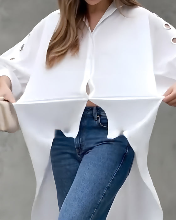 Blouse Los Uitgesneden Knoop Onregelmatig