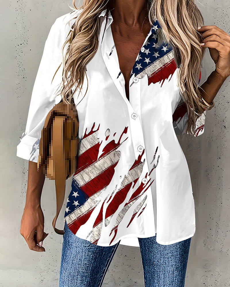 Blouse Vlagprint Dichtgeknoopt