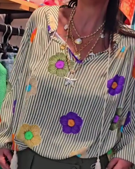 Blouses Streep Bloemen Stropdas