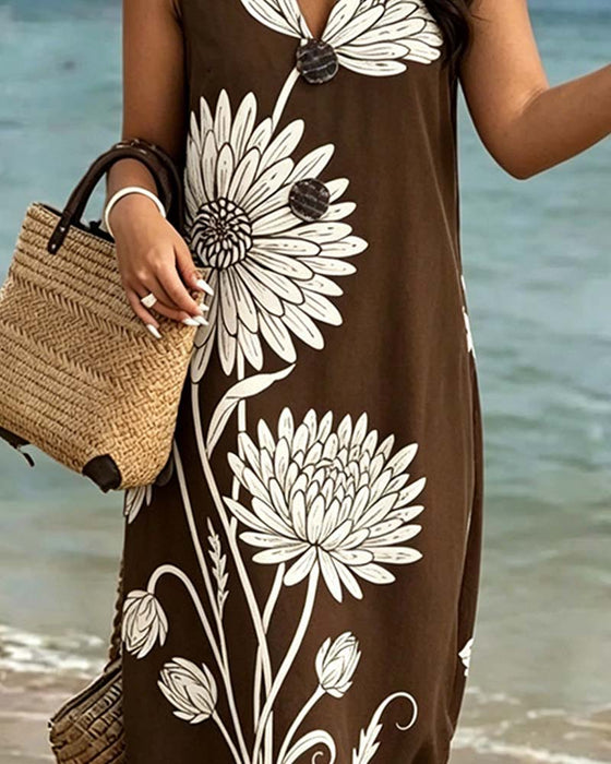 Jurk Mouwloos Bloemen Print
