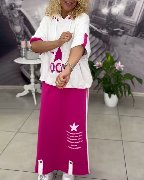 Set Met Capuchon Trekkoord Bedrukte Rok