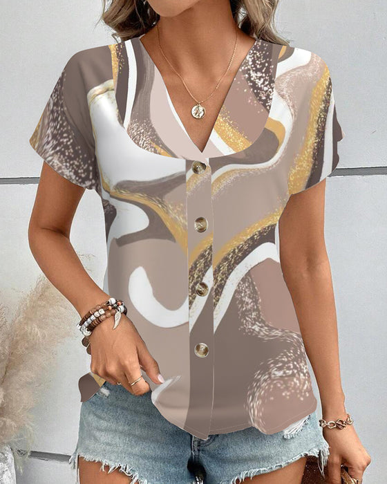 Blouse Korte Mouwen Geometrische Print