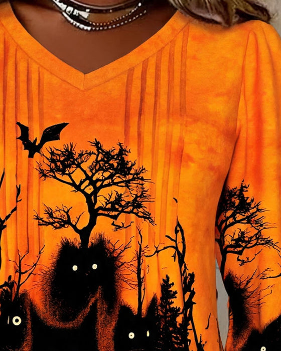 Top V-Hals Gerimpeld Halloween Lange Mouw