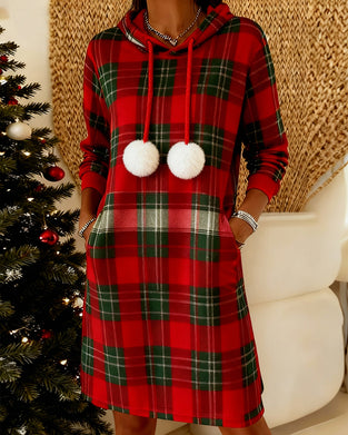 Jurk Met Capuchon Pompon Ruit