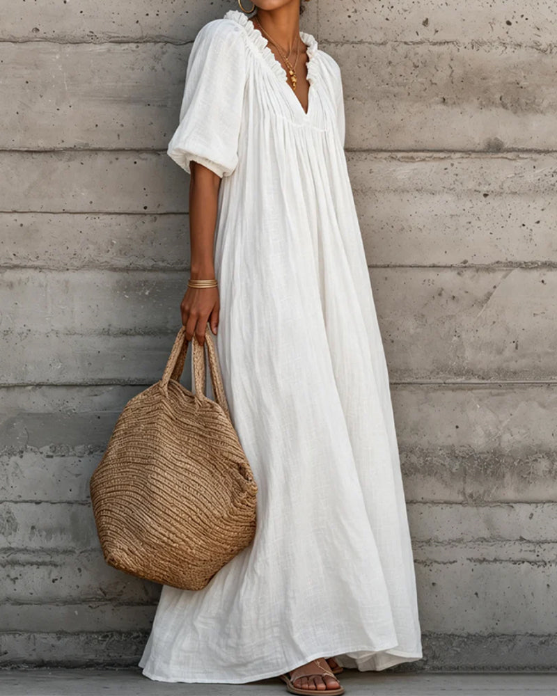 Jurk Puur Wit Ballon Mouw Volle Rok Maxi