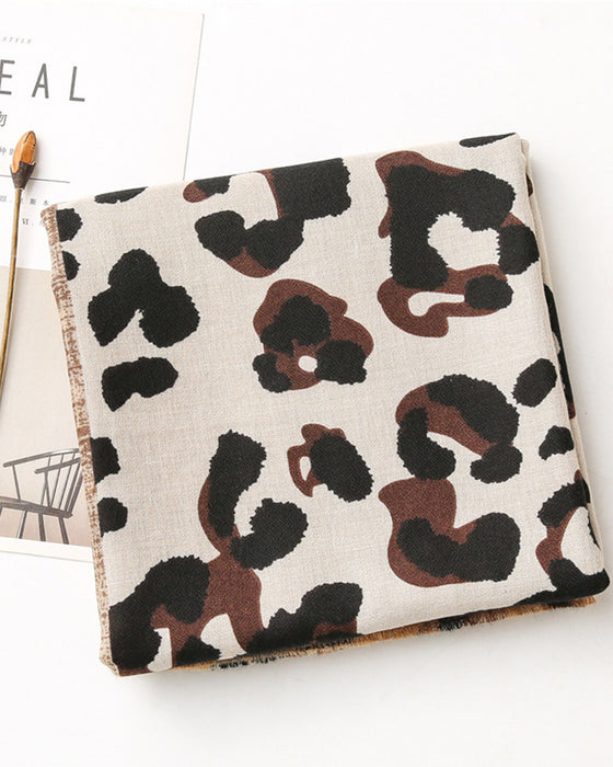 Dames Sjaal Luipaard Patchwork Print Franje Omslagdoek