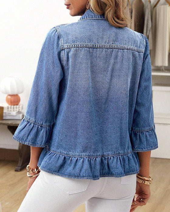 Jas Flutter Mouw Geknipt Denim