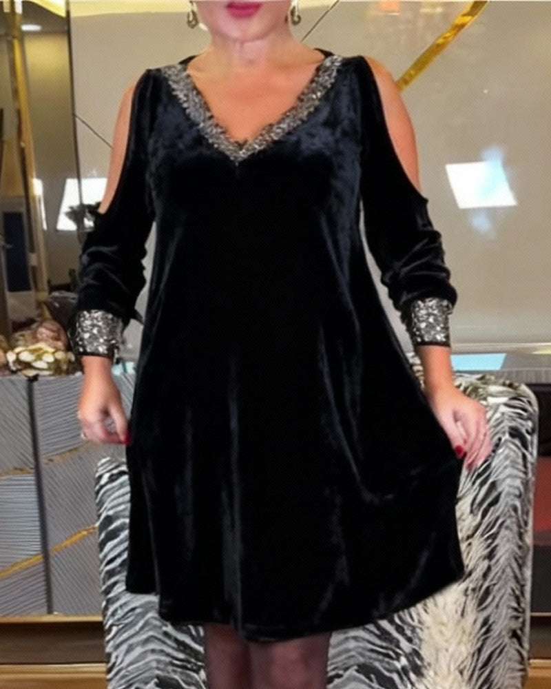 Jurk Sexy Off-Shoulder Glinsterende V-Hals