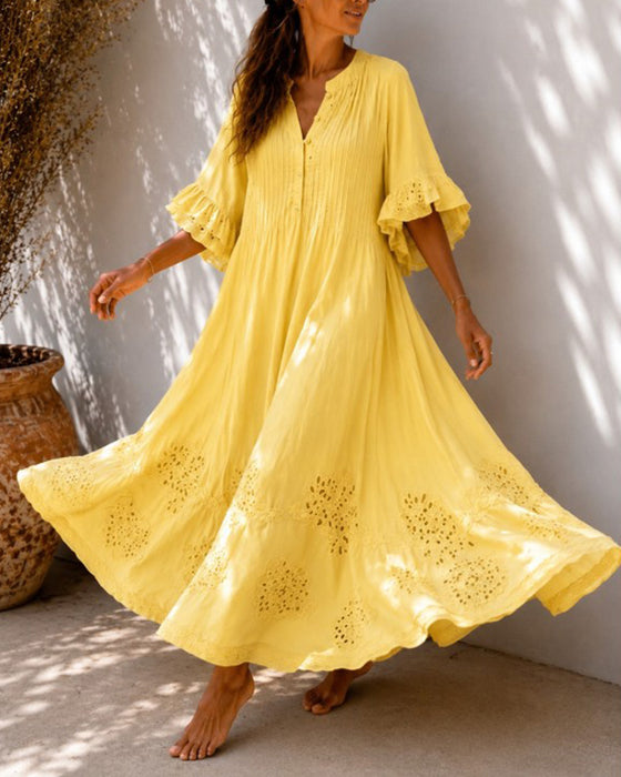 Jurk V-Hals Ruffle Gerimpeld