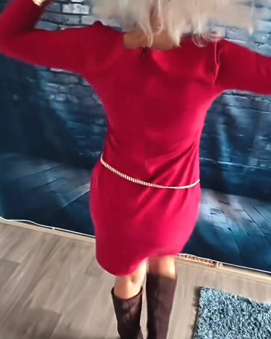 Modieuze Jurk Met V-Hals En Lange Mouwen