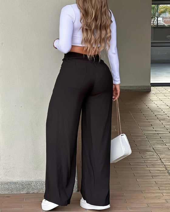 Broek Middenvouw Hoge Taille Strik
