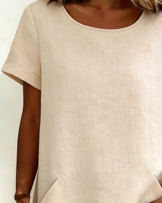 Blouse Onregelmatige Ronde Hals Zak