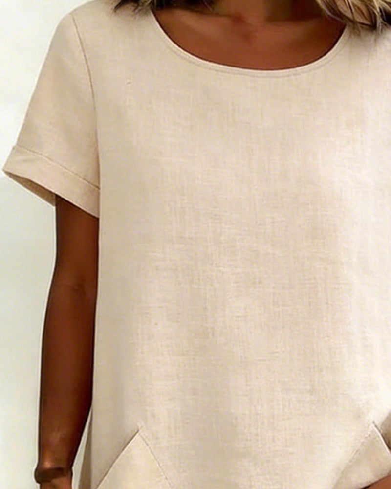 Blouse Onregelmatige Ronde Hals Zak