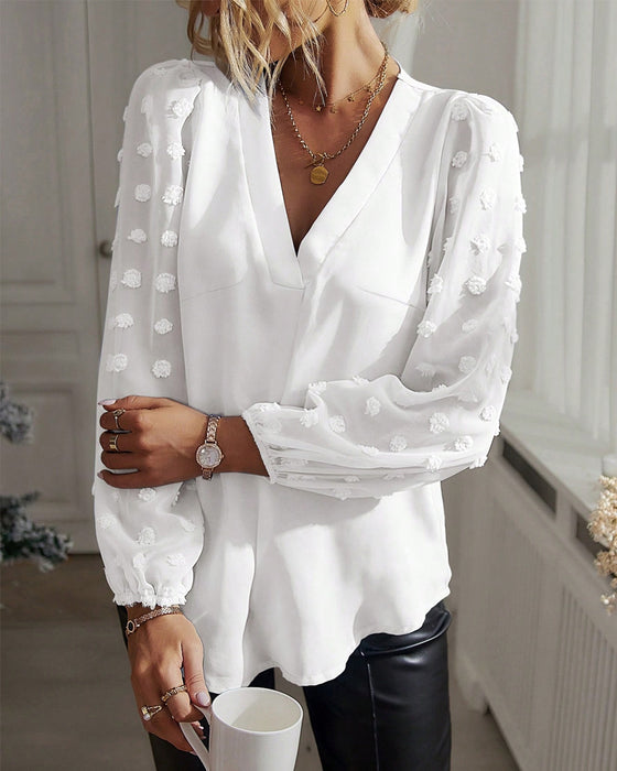 V-hals Tops Met Punt Patchwork En Lanternenmouwen