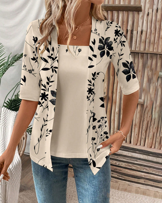 Elegant Fake Tweedelig T-shirt met Bloempatroon