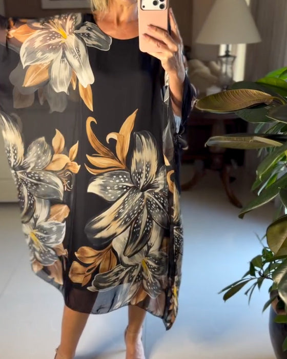 Jurk Rond Hals Bloemen Tule
