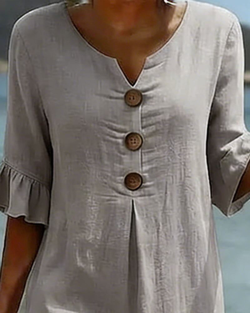 Jurk Knoop Frons Mouw 100% Katoen