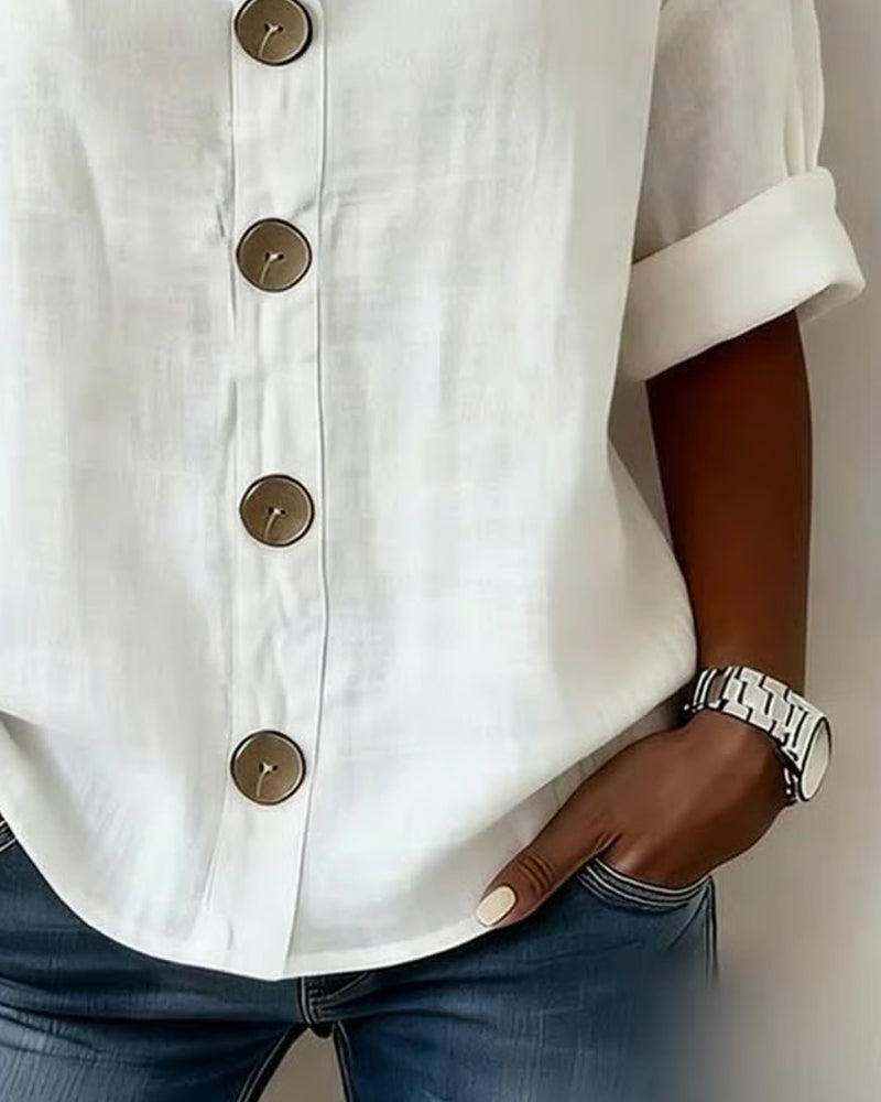 Ruime Blouse Met Korte Mouwen En Grote Knopen