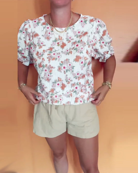 Blouse Ronde Hals Bloemig Korte Mouw