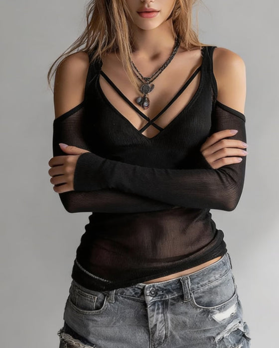 Blouse Kruiselings V-Hals Off-Shoulder
