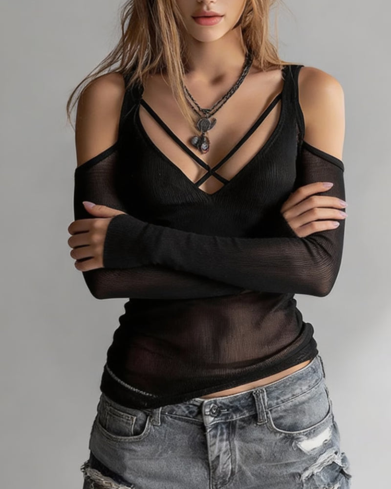 Blouse Kruiselings V-Hals Off-Shoulder