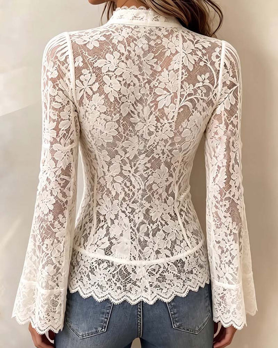 Blouse Staande Kraag Casual Lange Mouw