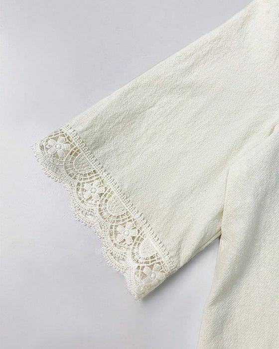 Blouse V-Hals Kant Patchwork 3/4-Mouw