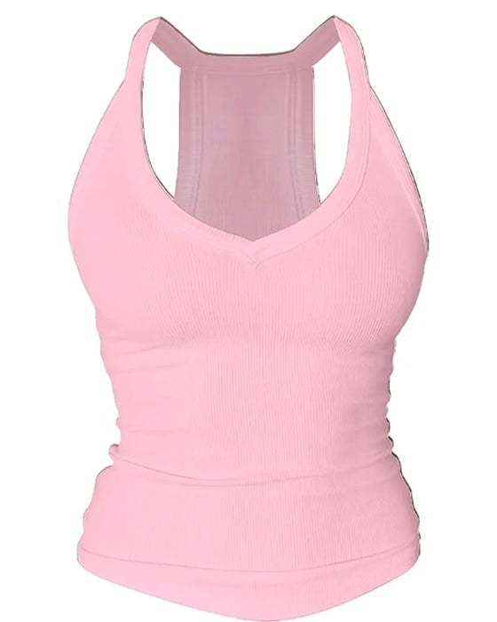 Cami Top Ingebouwde Bh V-Hals Geribbeld Spaghettibandjes