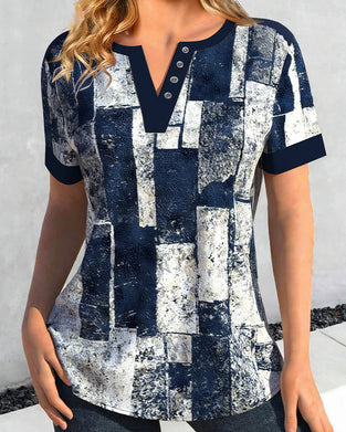 T-Shirt Versleten Geometrisch V-Hals