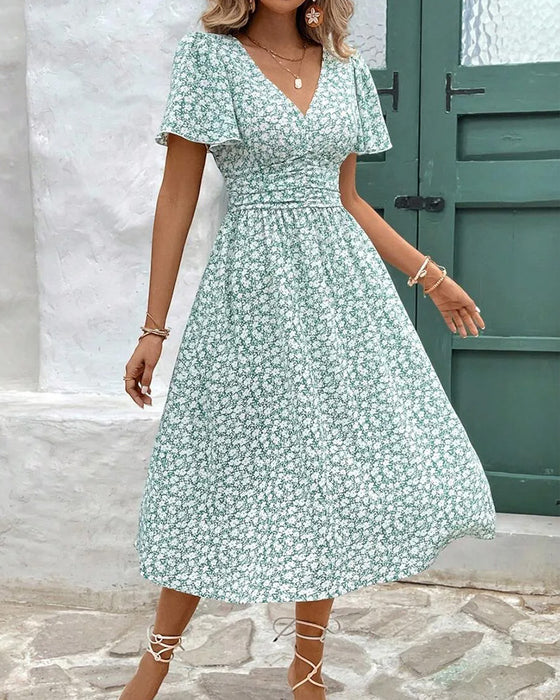 Jurk Bloemen V-Hals Taille