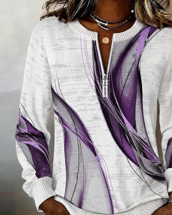 Hoodie Rits Pullover Contrast Los