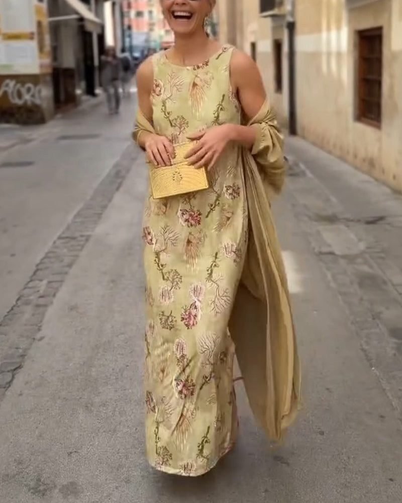 Set Mouwloos Maxi Jurk + Bijpassende Cardigan