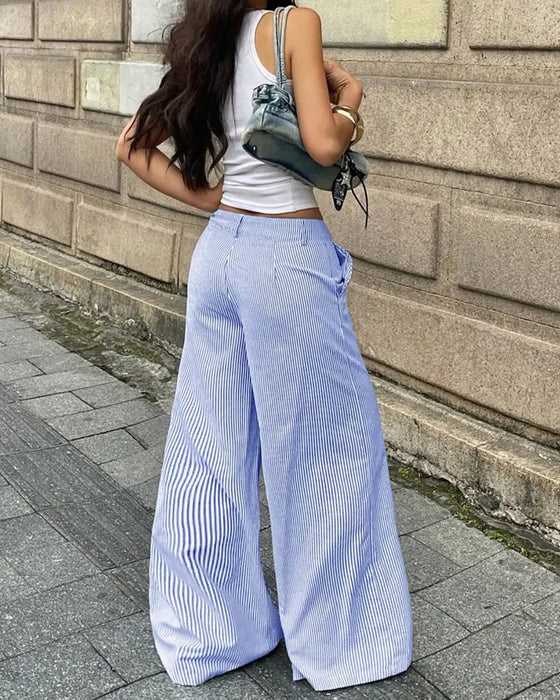 Broek Casual Gestreept Wijde Pijp