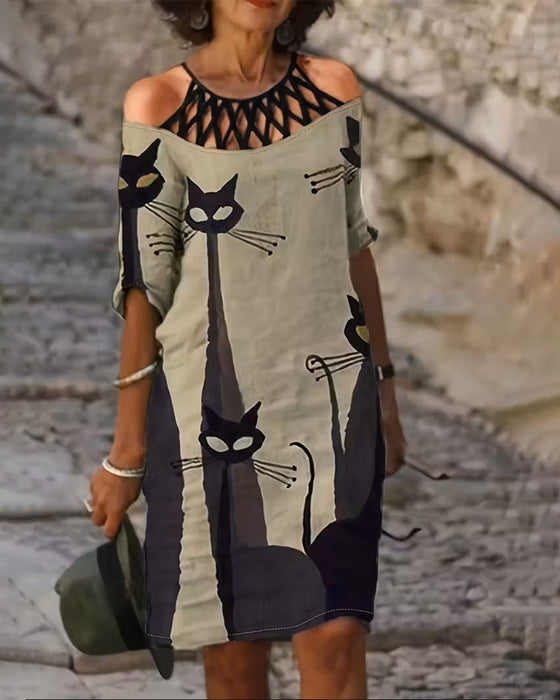 Jurk Casual Met Print Uitgesneden