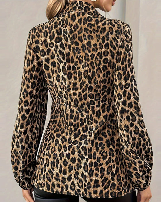 Top Luipaard Print Kraag Bandage Taille