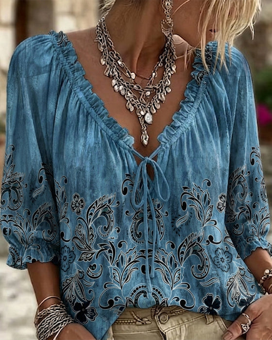Blouse Ballon Driekwart Mouw Stropdas
