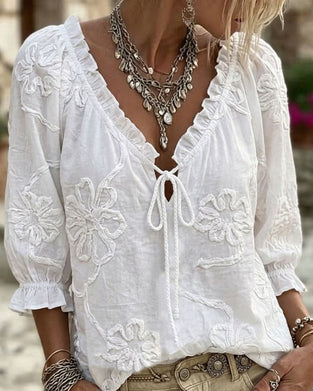Blouse V-Hals Wikkel Stropdas Gerimpeld