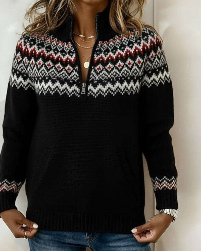 Trui Vintage Half-Ritsluiting Kraag