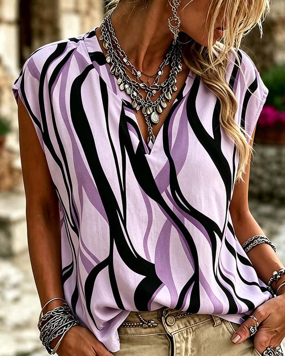 Blouse V-Hals Streep Mouwloos Relaxed